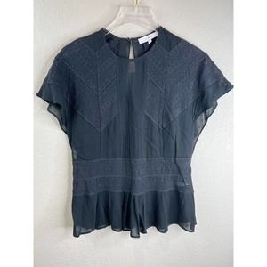 IRO Tamya Womens‎ Flutter Sleeve Pleated Blouse Size 34 Black Keyhole Back